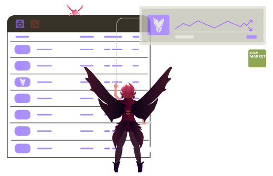 Dark Willow is choosing what item to buy on the Steam Market